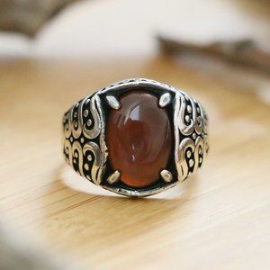 Brown Agate STONE,925 Sterling Silver SIZE 8.5